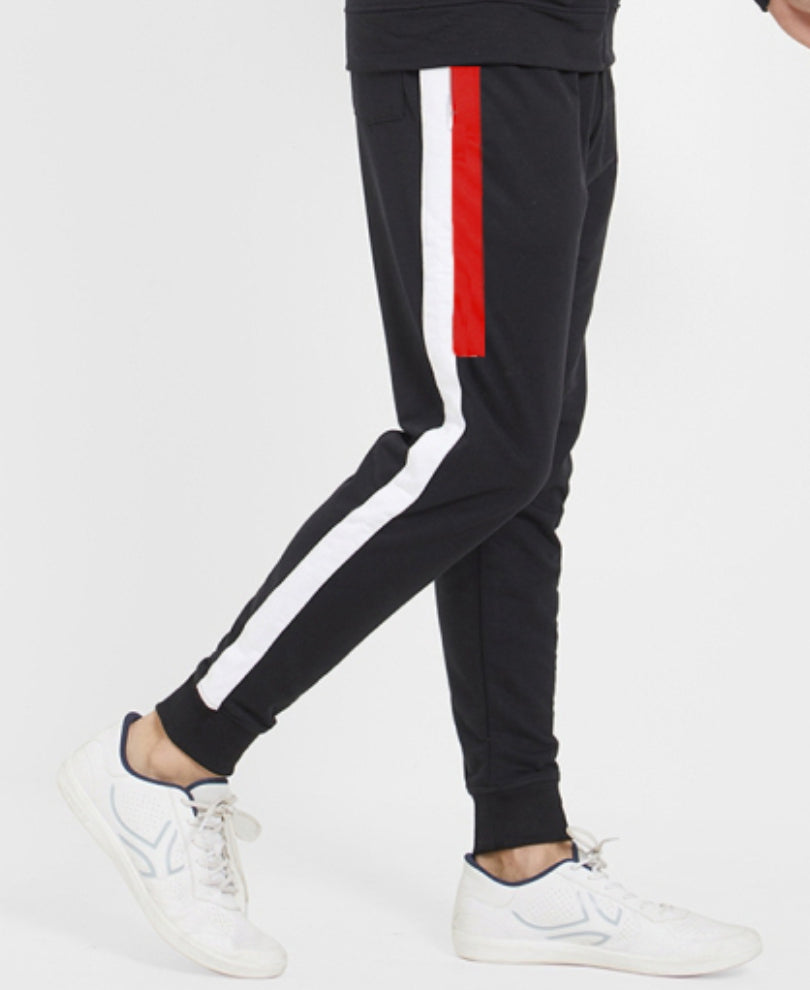 Black Double Stripes Ribbed Track Pant