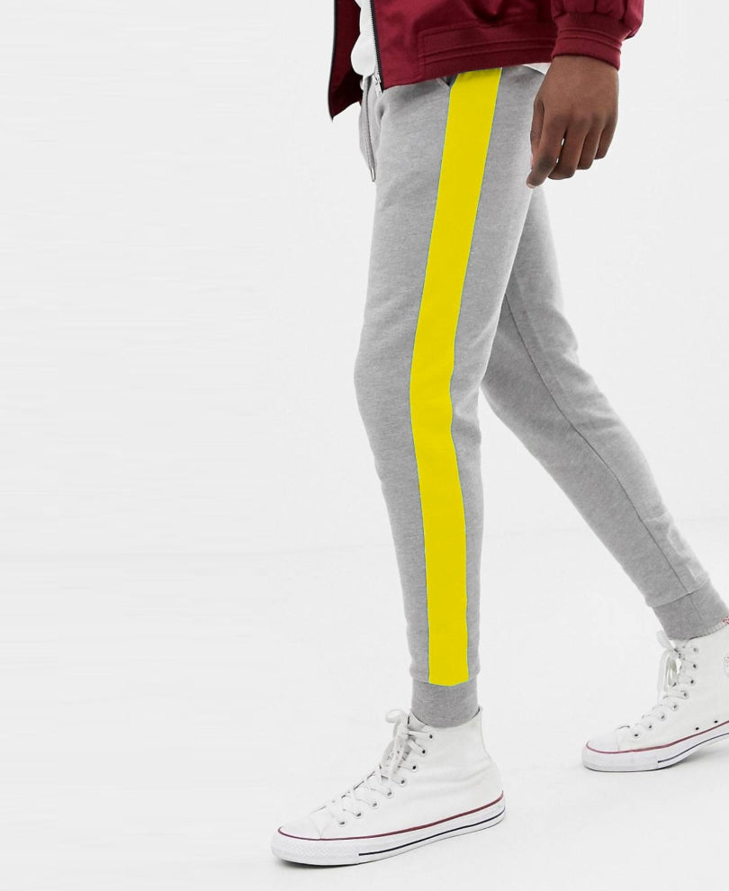 Grey And Yellow Stripes Ribbed Track Pant
