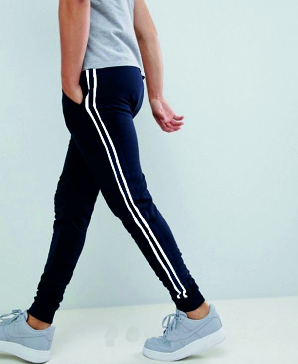 Navy Blue Stripes Ribbed Track Pant