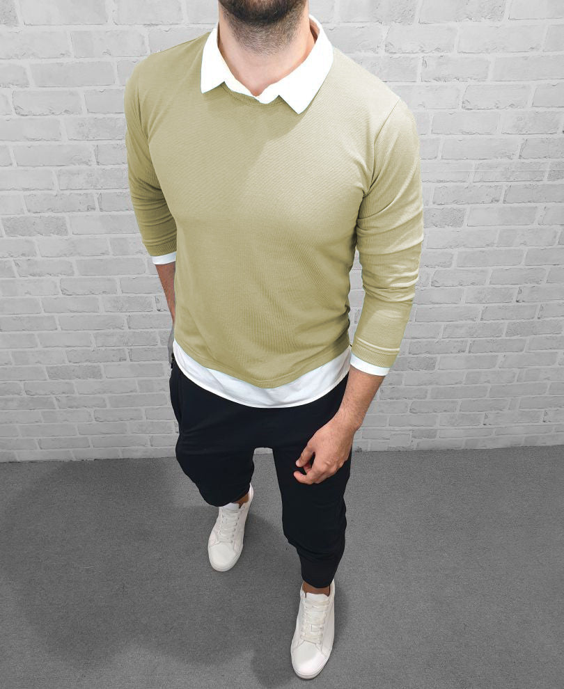 Mint Green White Collar Full Sleeves T-Shirt