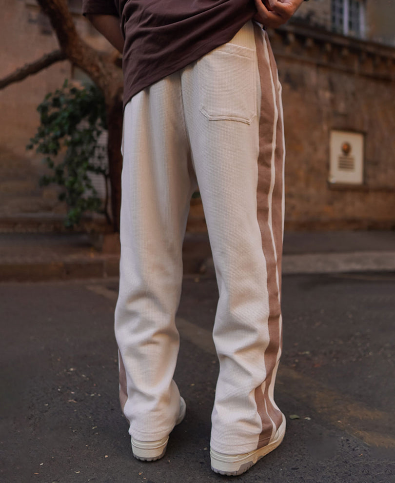 Cream and Beige Striped Baggy Fit Track Pant