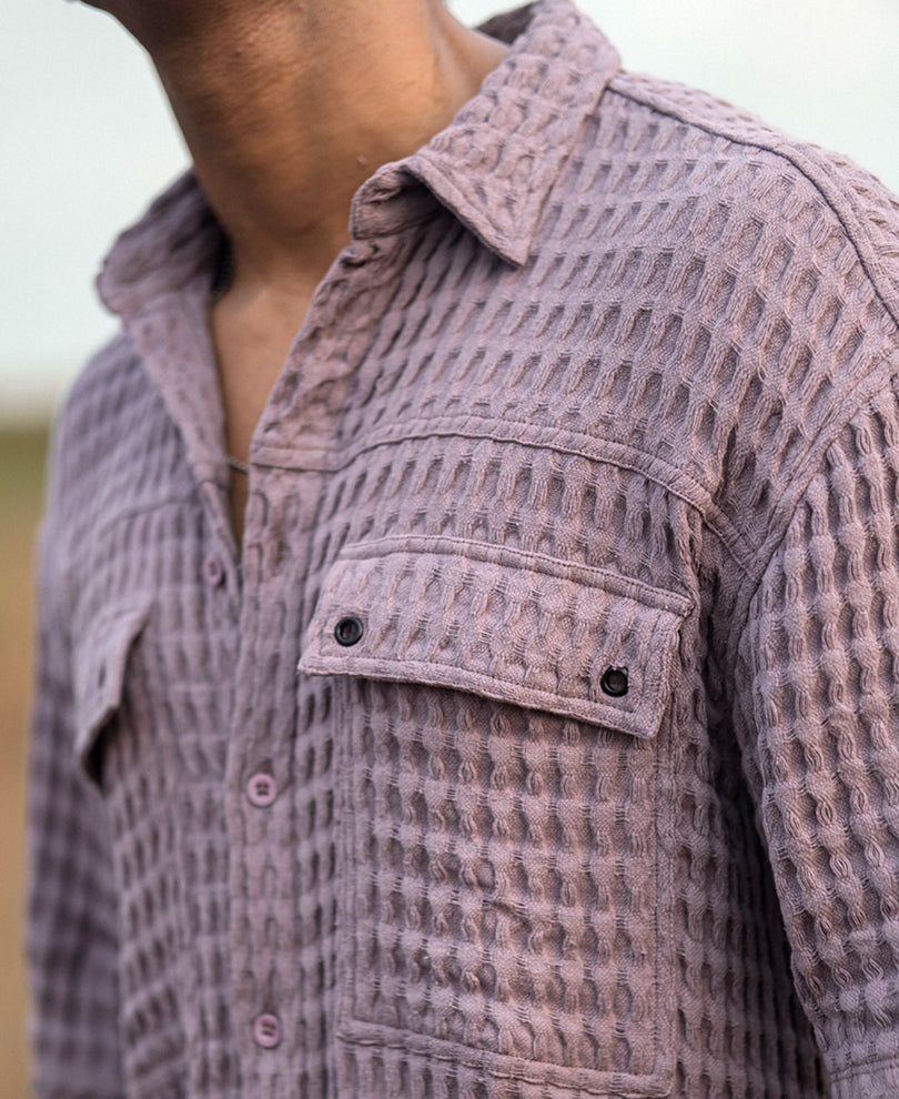 Dull Rose Structured Waffle Oversized Half Sleeves Shirt