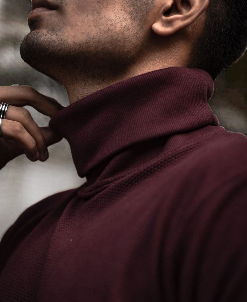 Maroon Polo Neck Full Sleeves T Shirt