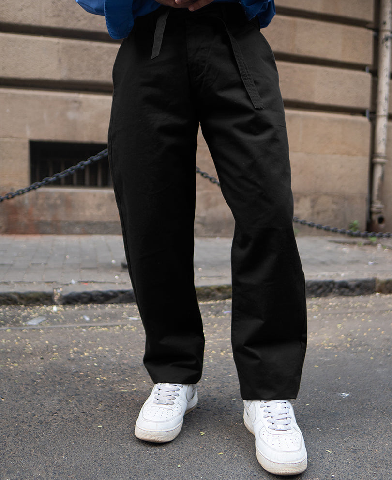 Black Cotton Trousers With Belt