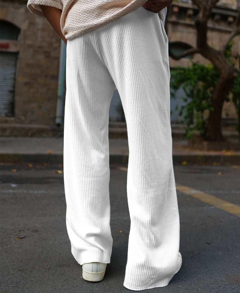Cream Waffle Baggy Fit Track Pant