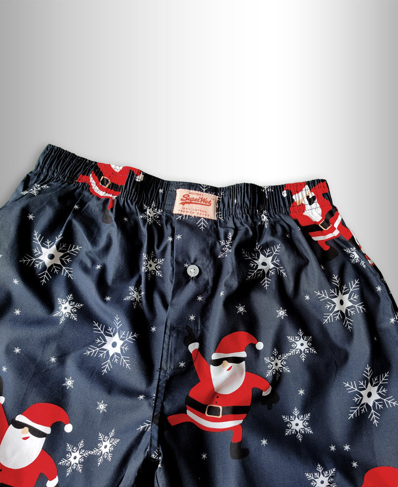 Dark Blue Snow Santa Print Boxer