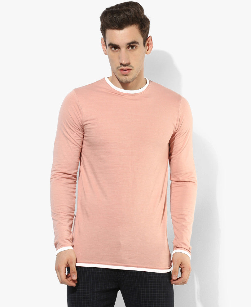 Pink Round Neck Full Sleeves T-Shirt