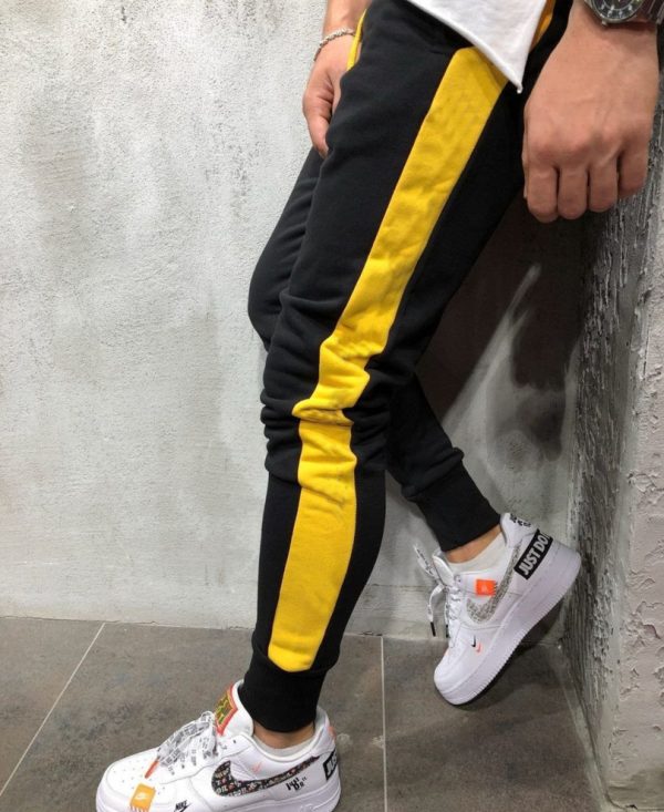 Black And Yellow Stripes Ribbed Track Pant