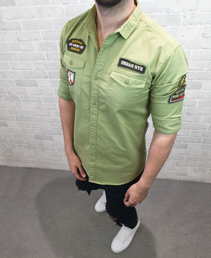 Green Patch Print Full Sleeves Shirt