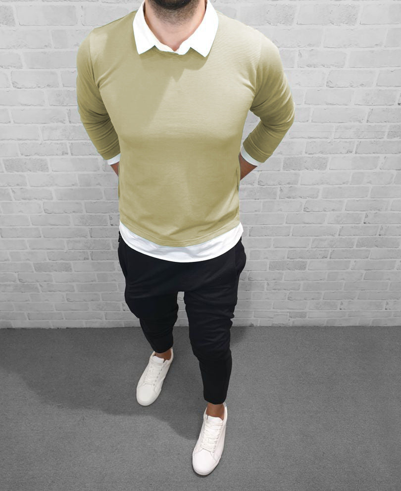 Mint Green White Collar Full Sleeves T-Shirt