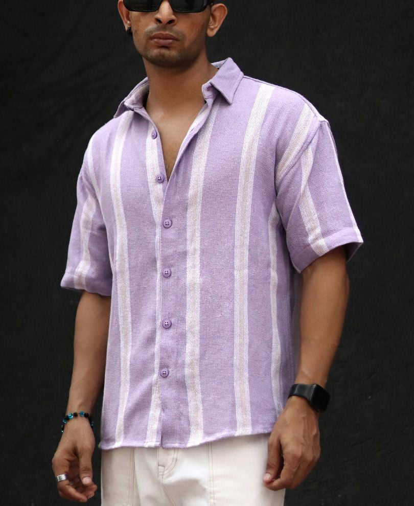 Purple Striped Structured Oversize Drop Shoulder Shirt