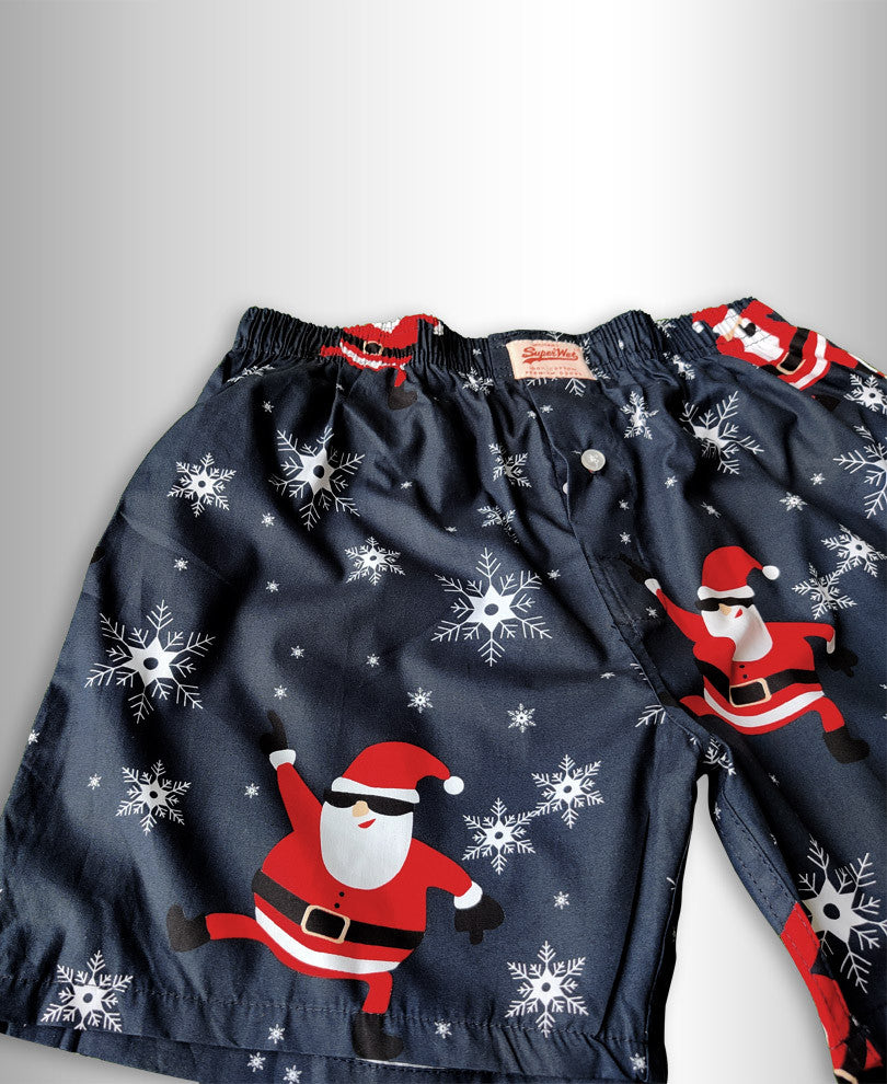 Dark Blue Snow Santa Print Boxer
