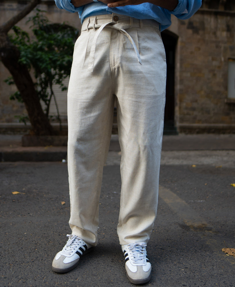Natural Linen Pant With Belt