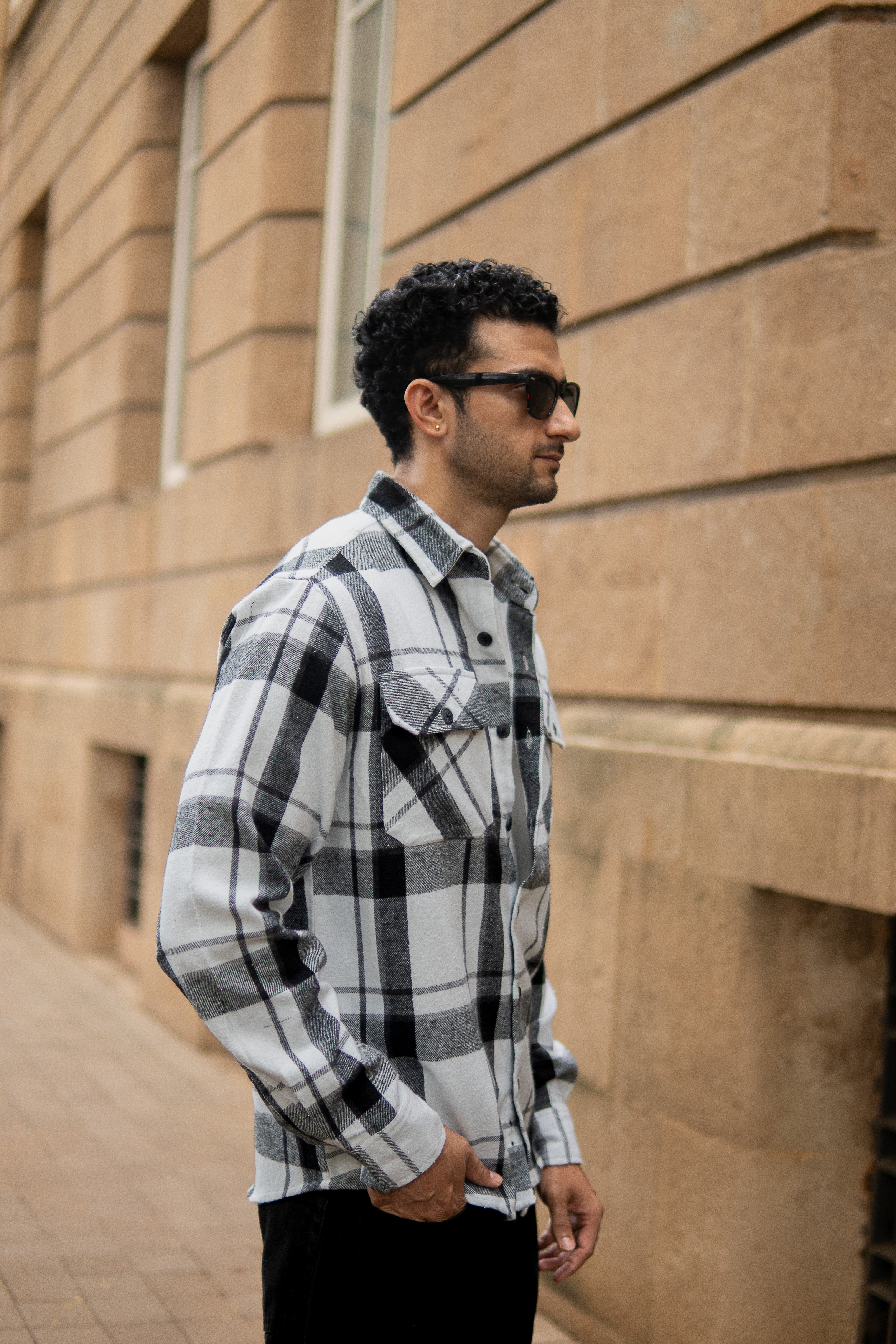 White And Black Checks Shirt With Pockets