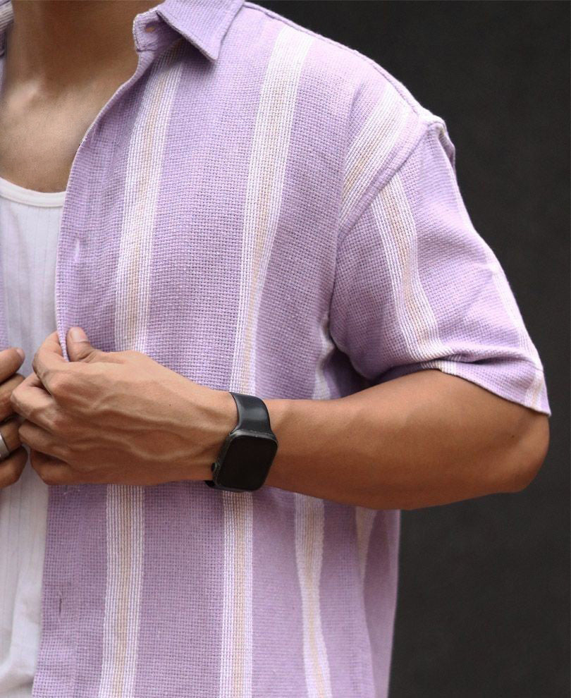 Purple Striped Structured Oversize Drop Shoulder Shirt