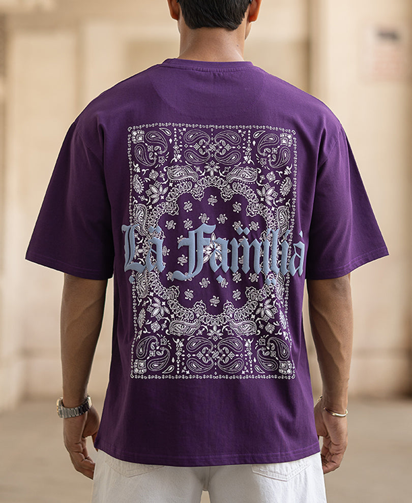 Purple Oversized Printed Half Sleeves T-Shirt