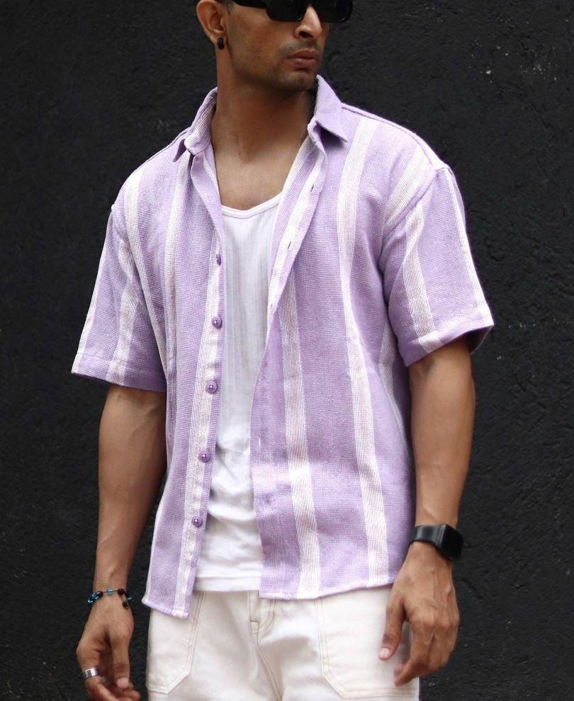 Purple Striped Structured Oversize Drop Shoulder Shirt