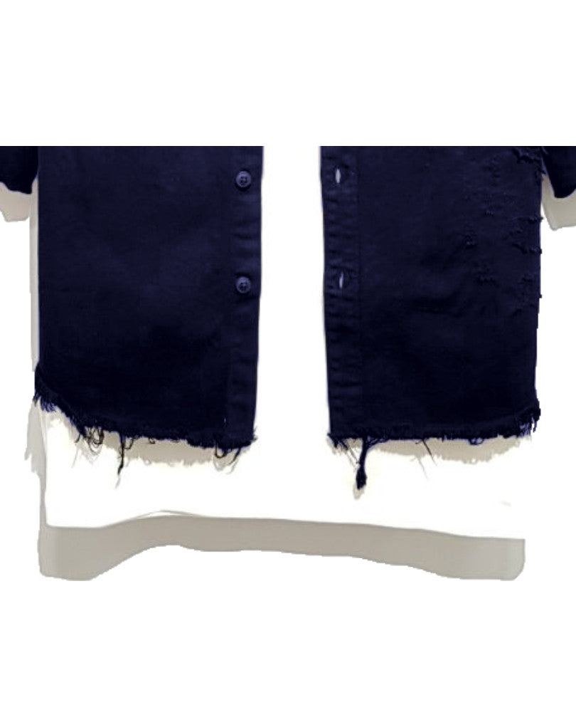 Navy Blue Ripped Denim Casual Shirt