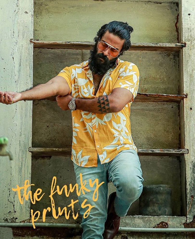 Yellow Tropical Floral Print Half Sleeves Shirt