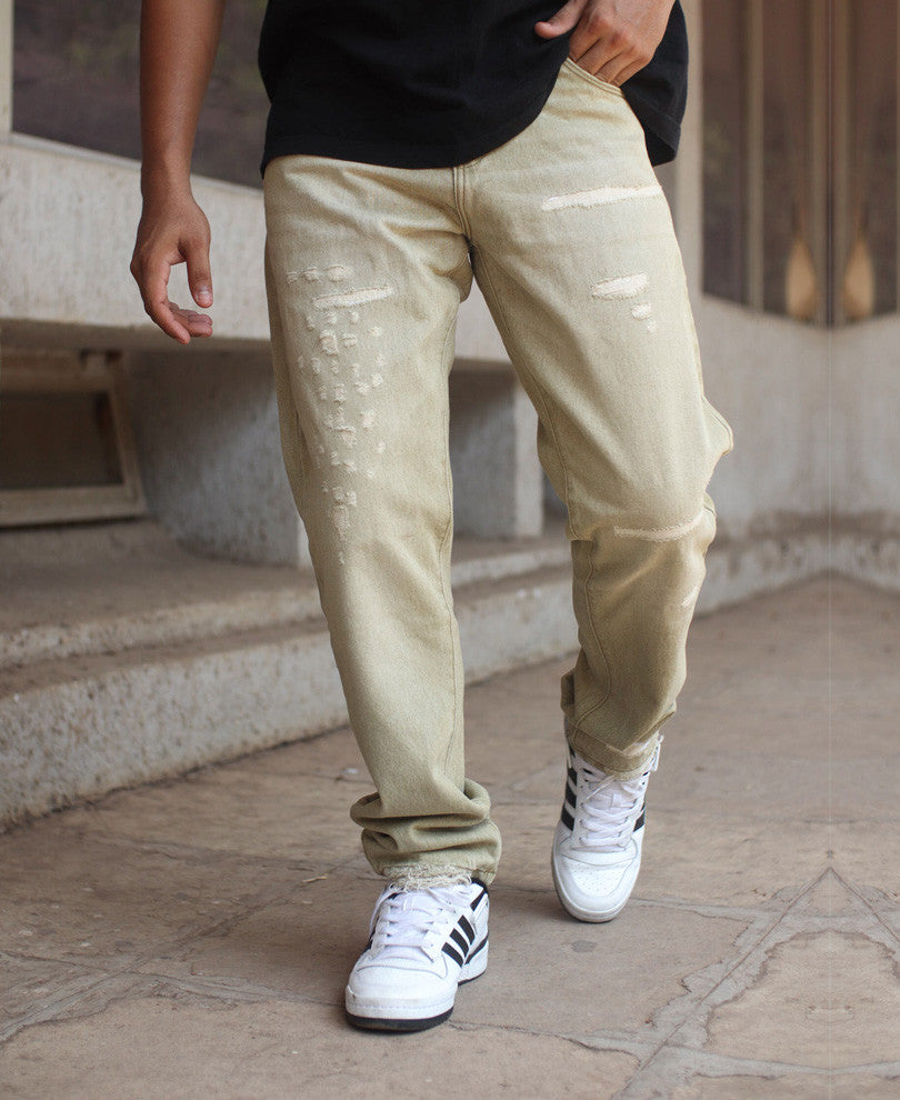 Beige Non-Stretch Straight Fit Denim Jeans