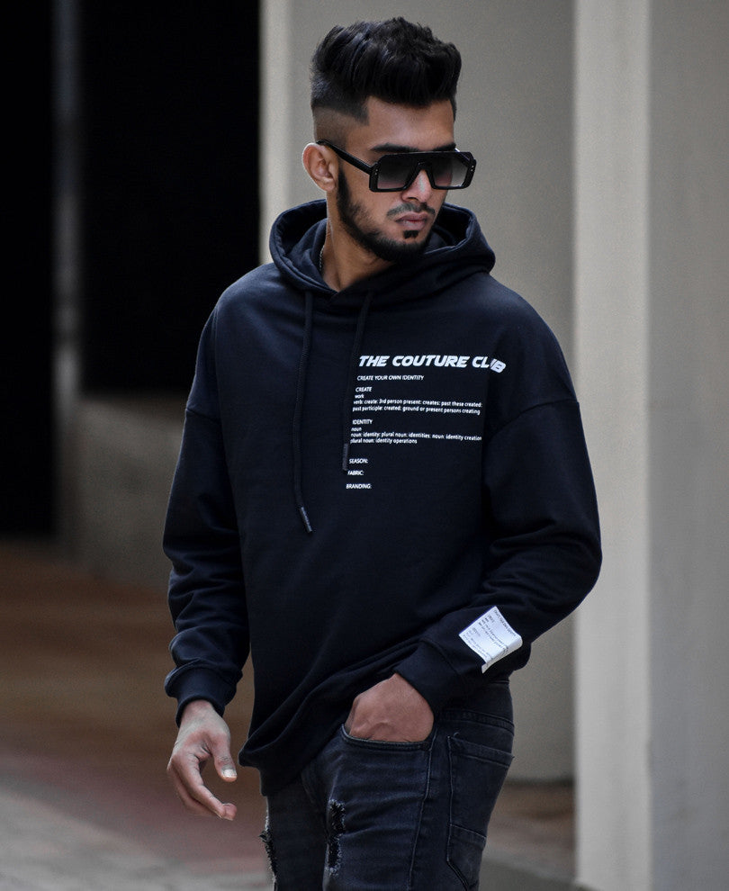 Black Couture Club Oversize Drop Shoulder Hood T Shirt