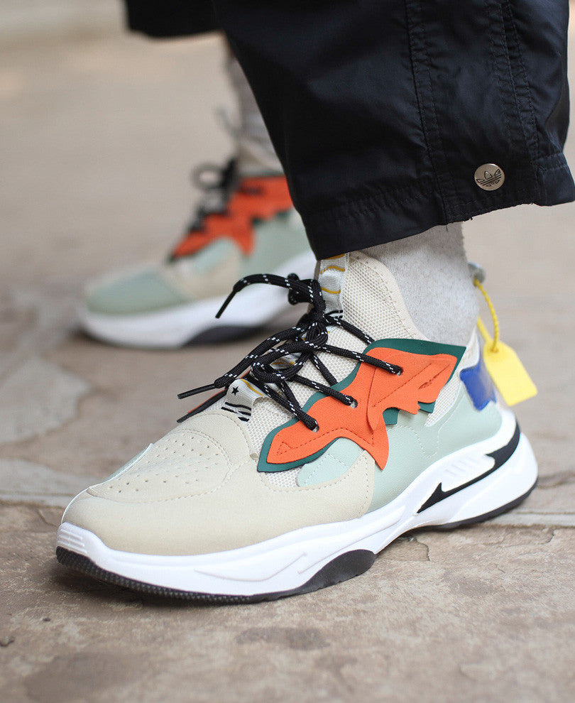 Beige and Orange Chunky Sneakers