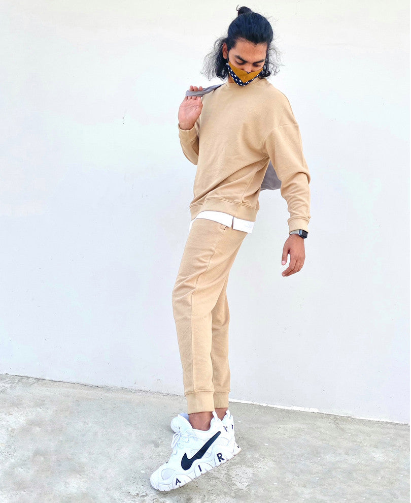 Beige Panel Attached Oversize Drop Shoulder Tracksuit