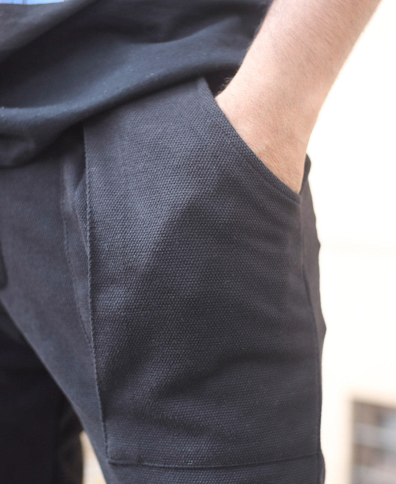 Black Plain With Back Zip Joggers