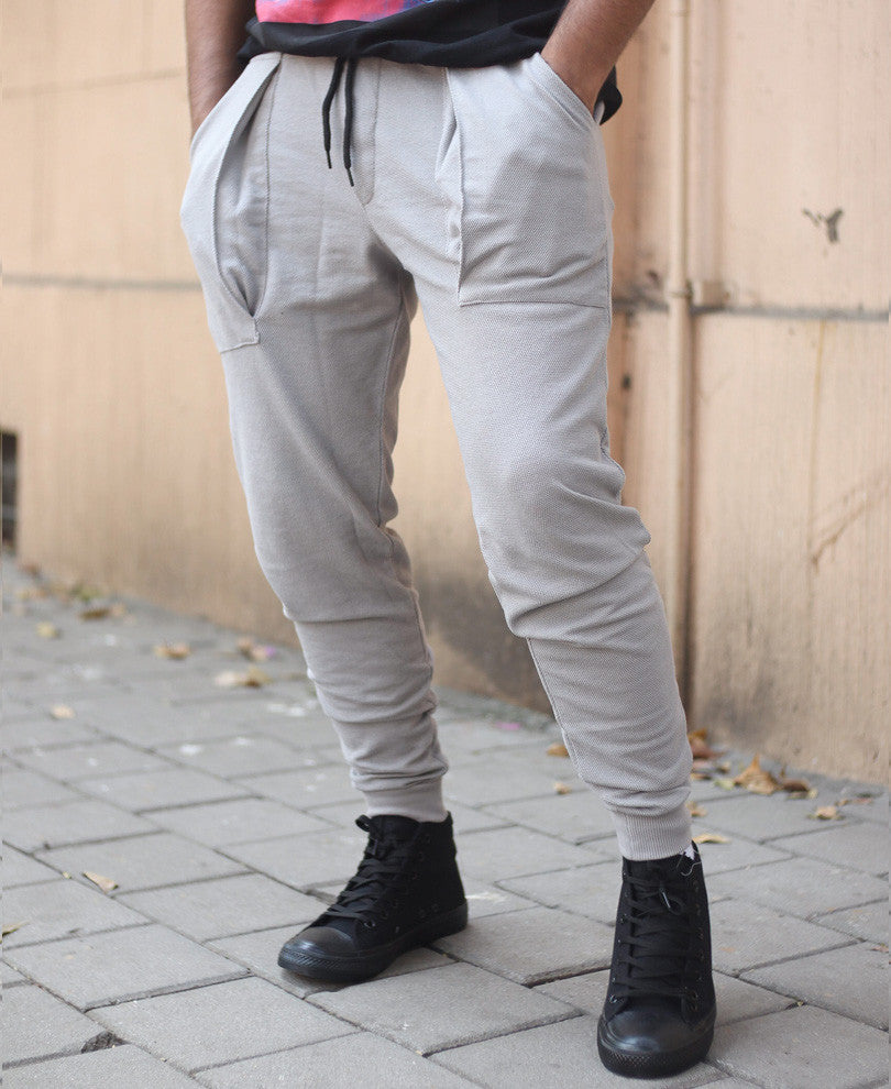Grey Plain With Back Zip Joggers