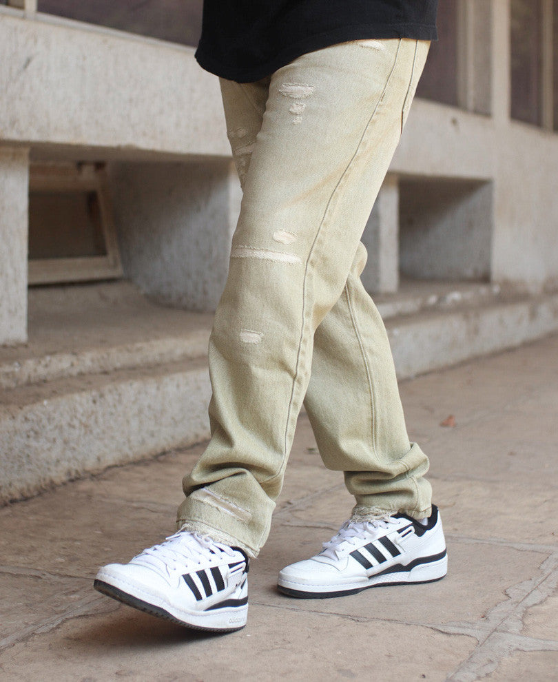 Beige Non-Stretch Straight Fit Denim Jeans