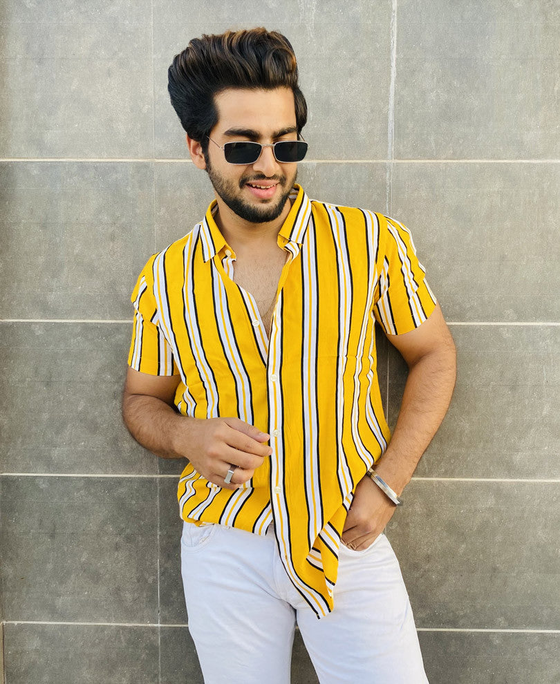 Yellow Multi Stripes Half Sleeves Shirt