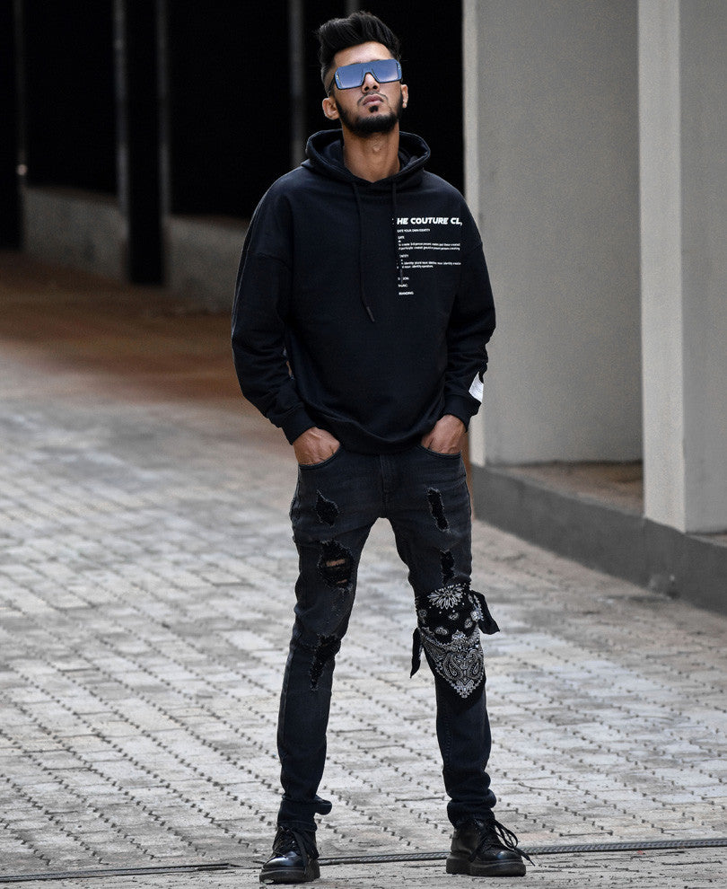 Black Couture Club Oversize Drop Shoulder Hood T Shirt