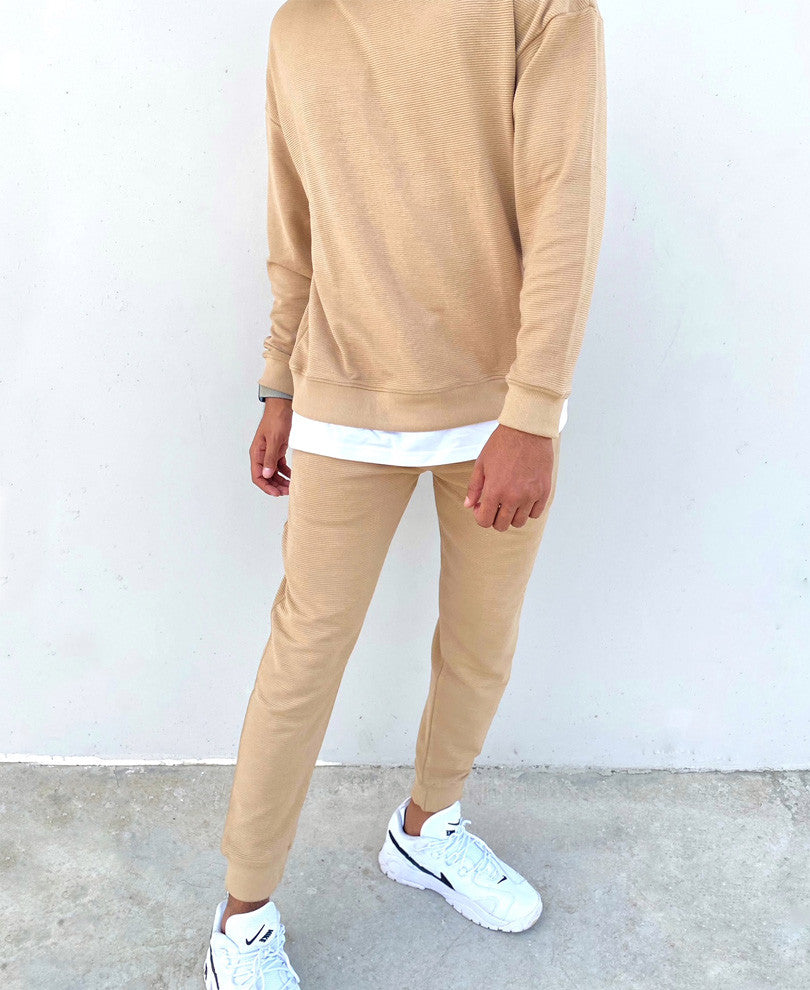 Beige Panel Attached Oversize Drop Shoulder Tracksuit