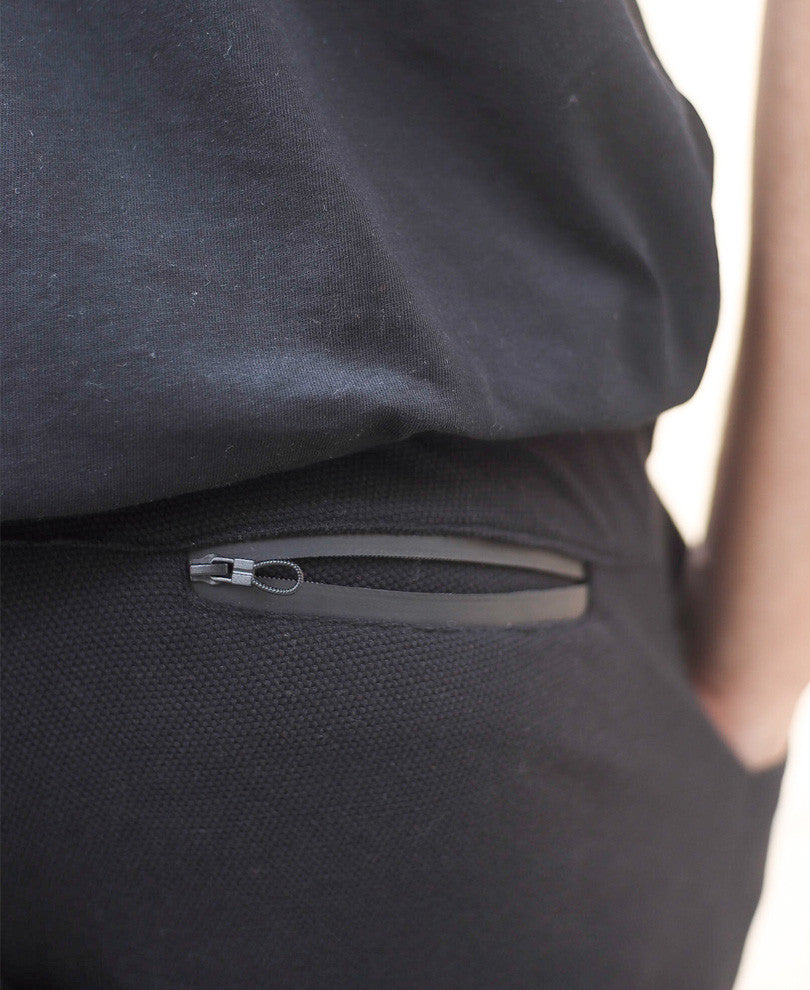 Black Plain With Back Zip Joggers