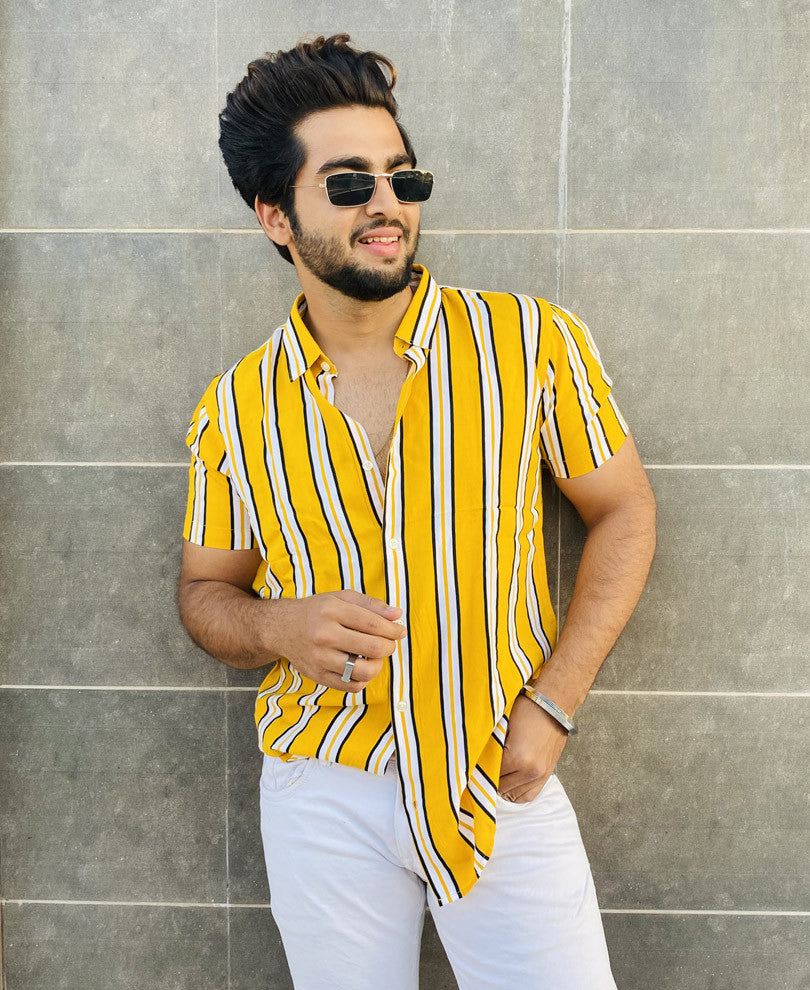 Yellow Multi Stripes Half Sleeves Shirt
