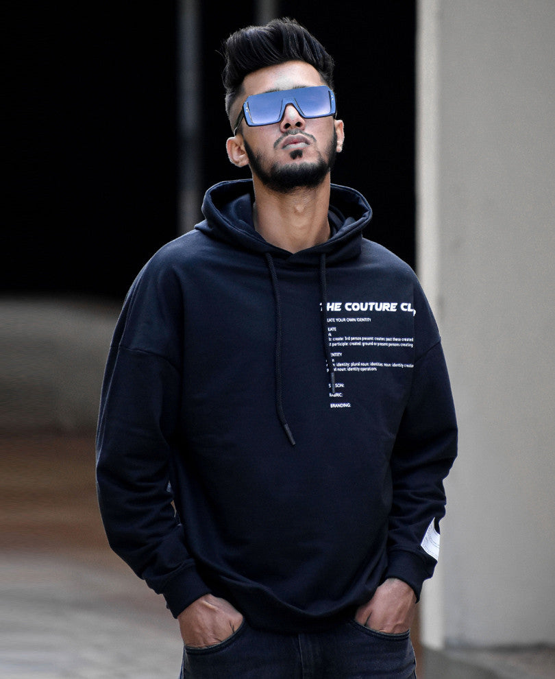 Black Couture Club Oversize Drop Shoulder Hood T Shirt