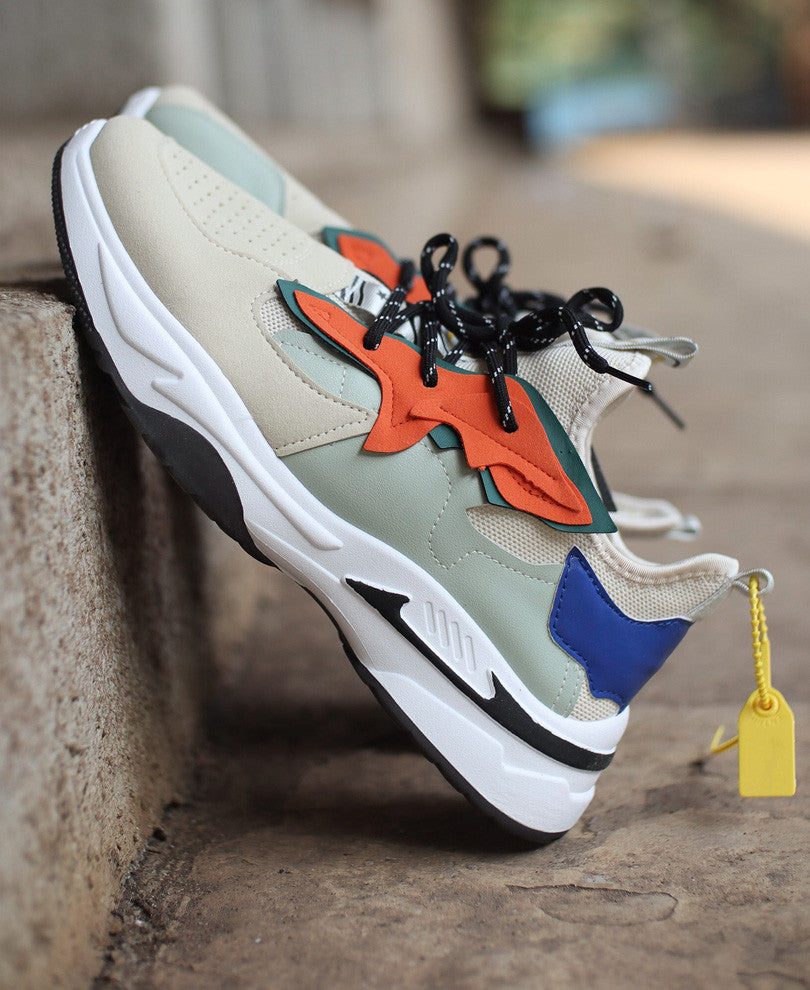 Beige and Orange Chunky Sneakers