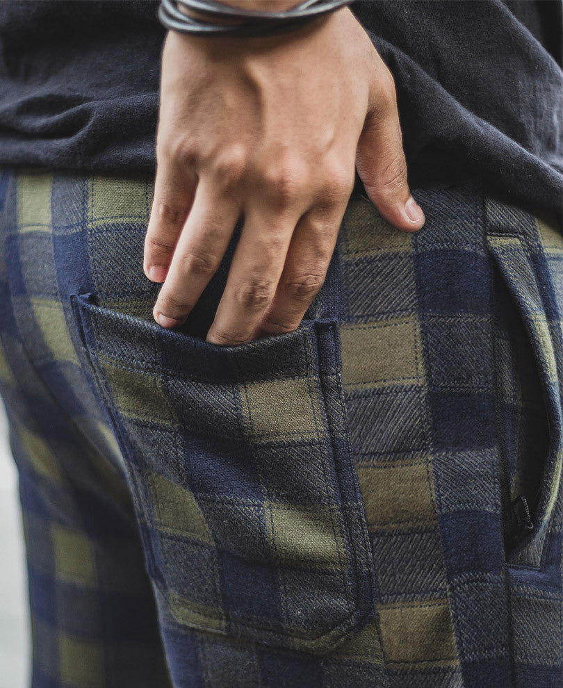 Olive Green Checks Track Pant
