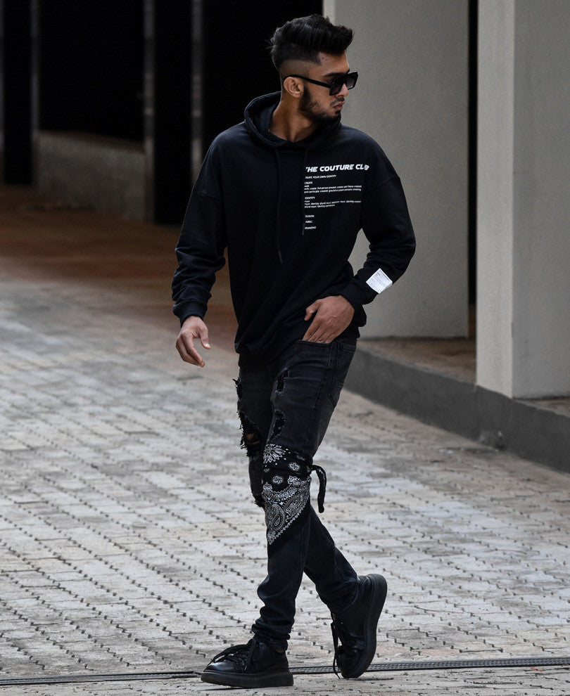 Black Couture Club Oversize Drop Shoulder Hood T Shirt