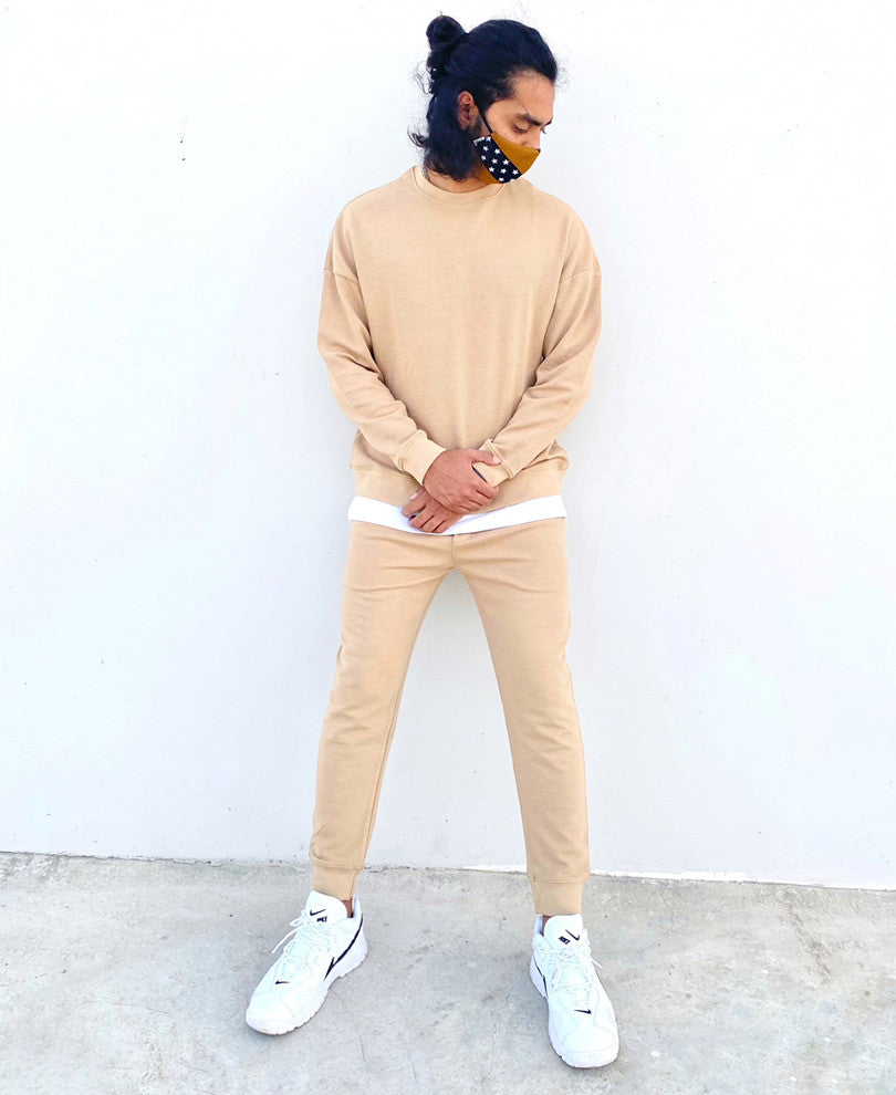 Beige Panel Attached Oversize Drop Shoulder Tracksuit