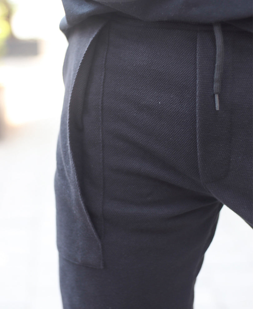 Black Plain With Back Zip Joggers