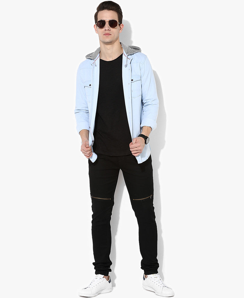 Denim Casual Shirt With Hood