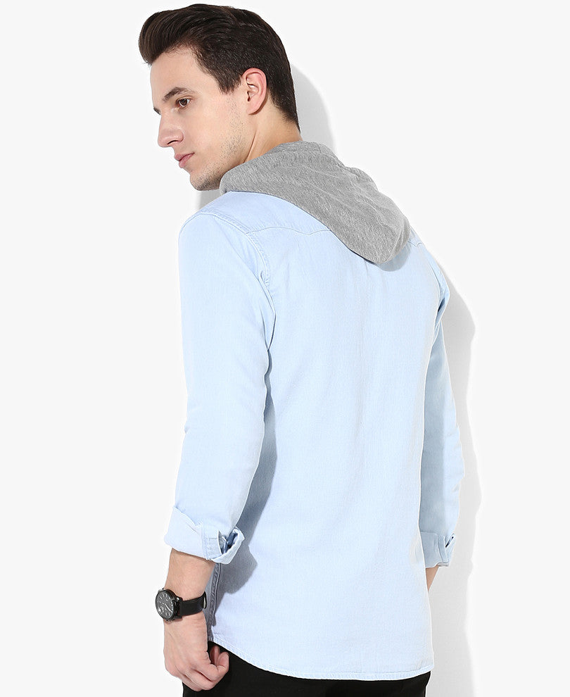 Denim Casual Shirt With Hood