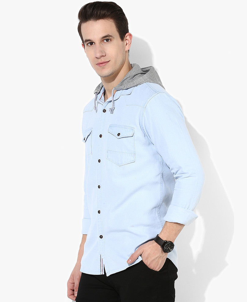 Denim Casual Shirt With Hood
