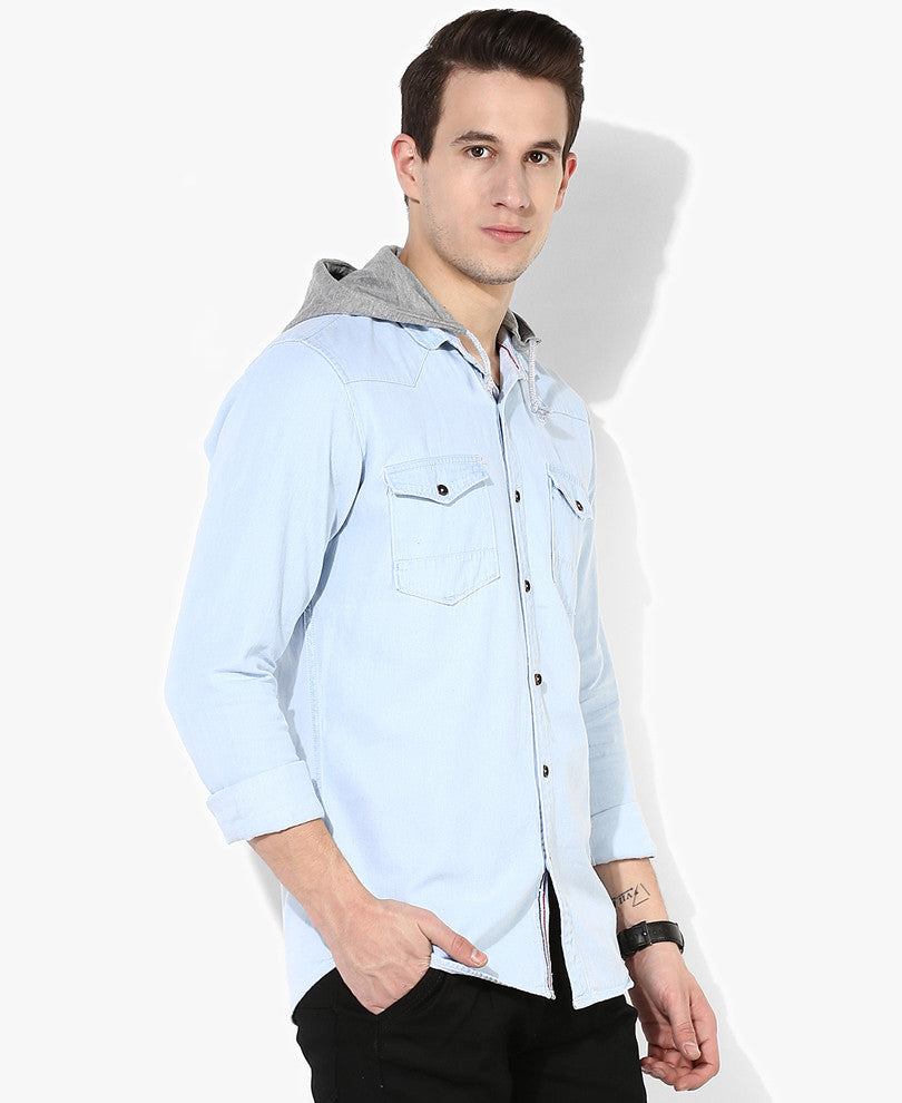 Denim Casual Shirt With Hood