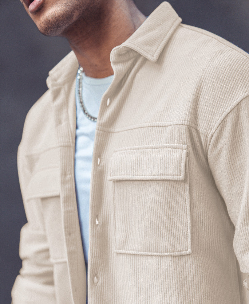 Cream Chest Pocket Shacket Oversize Drop Shoulder Shirt