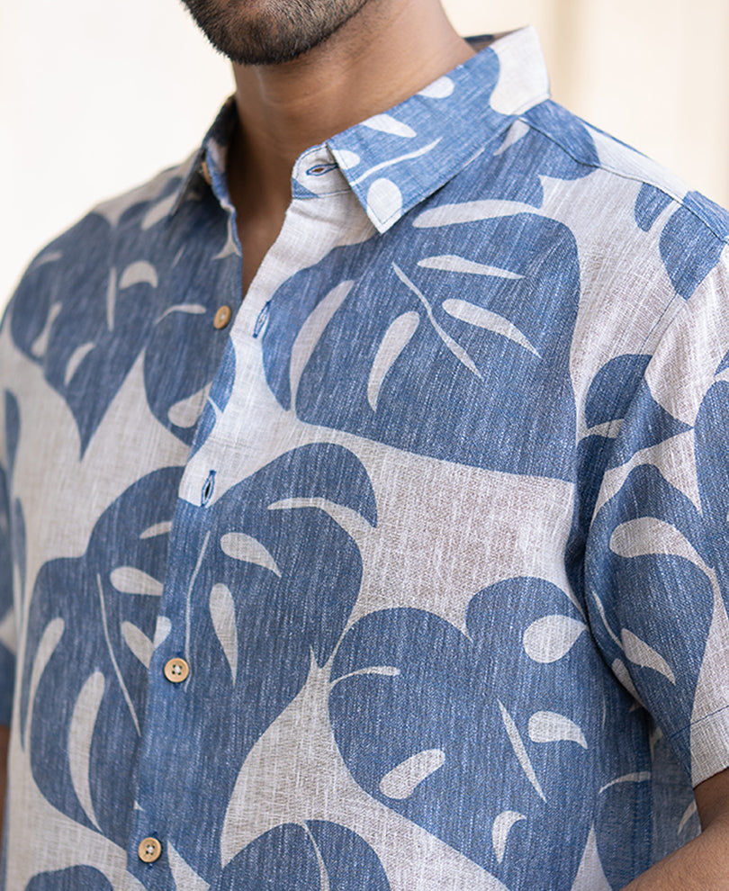 Blue Leaf Print Shirt