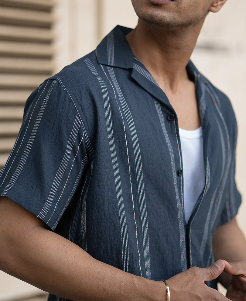 Navy Micro Striped Flowy Shirt