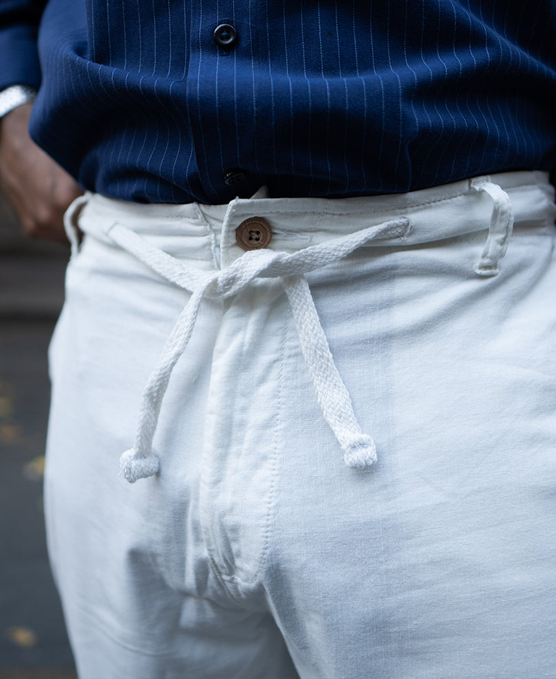 White Regular Cotton Linen Pant
