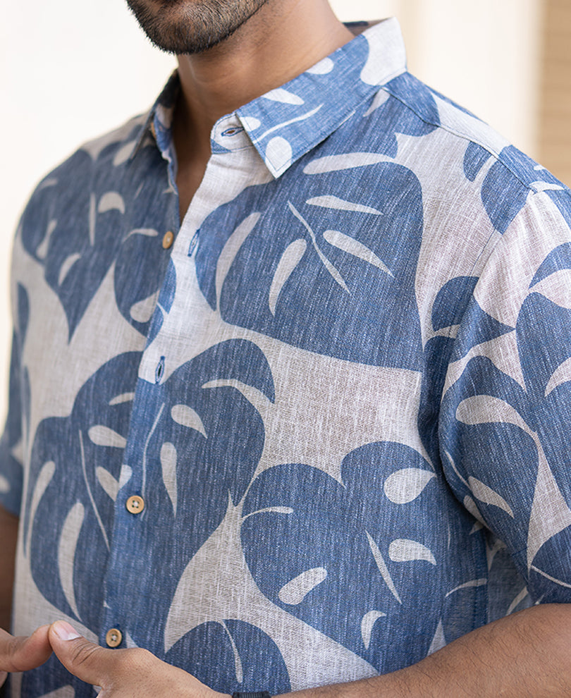 Blue Leaf Print Shirt